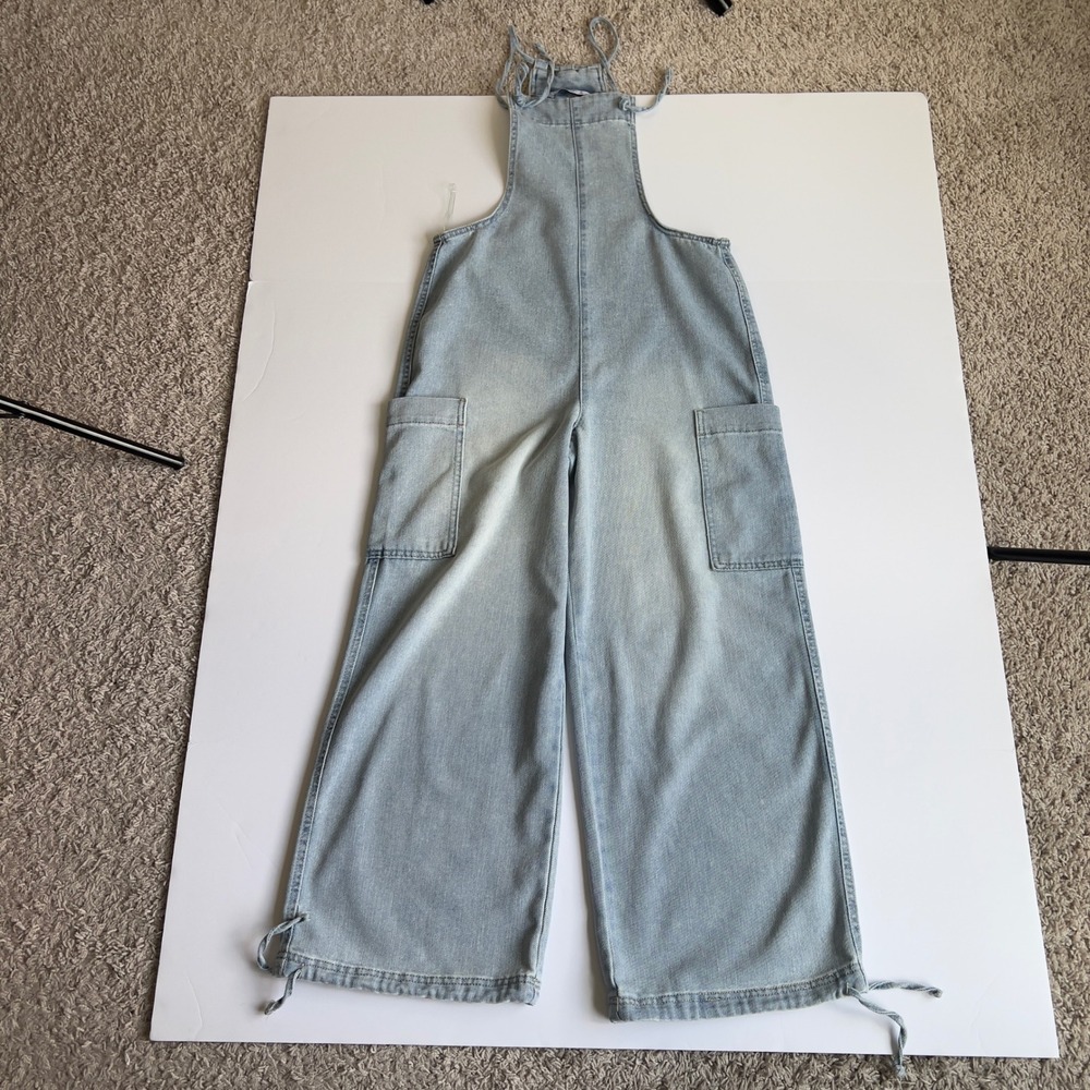 Vanilla Star Light Denim Wide Leg Jumpsuit Small 90s Y2K Streetwear Bib Overalls - Picture 4 of 16
